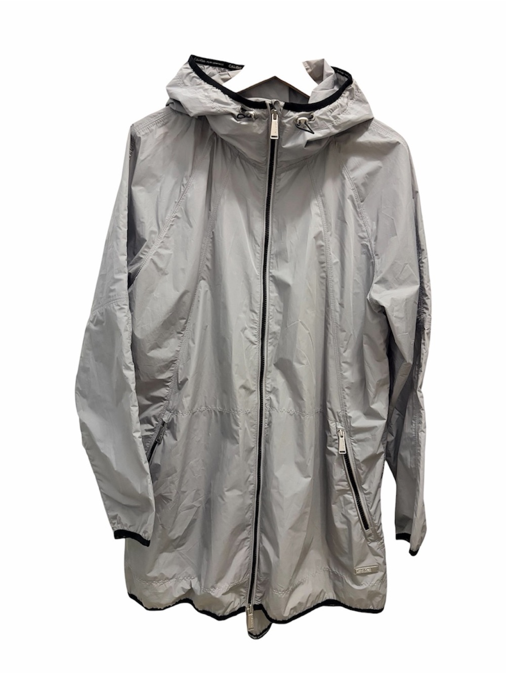 Calvin Klein Women’s Hooded Windbreaker – XL (Light Gray)
